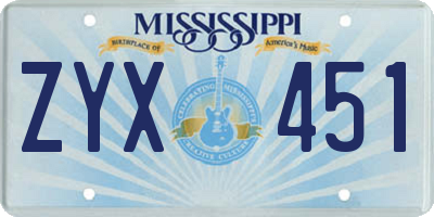 MS license plate ZYX451