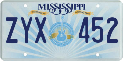 MS license plate ZYX452