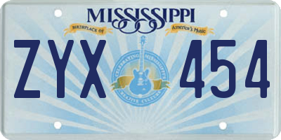 MS license plate ZYX454