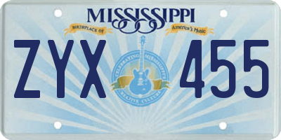 MS license plate ZYX455
