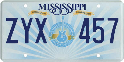 MS license plate ZYX457