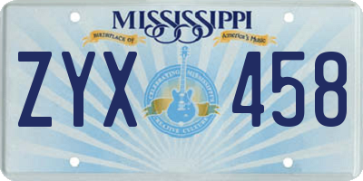 MS license plate ZYX458