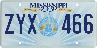 MS license plate ZYX466
