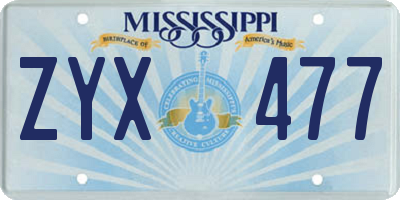 MS license plate ZYX477