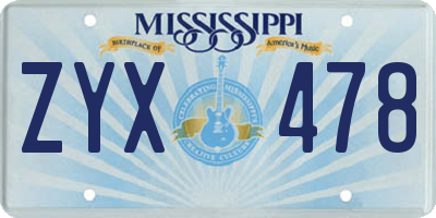 MS license plate ZYX478