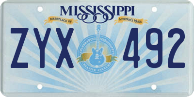 MS license plate ZYX492