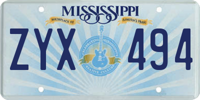 MS license plate ZYX494