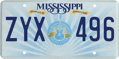 MS license plate ZYX496