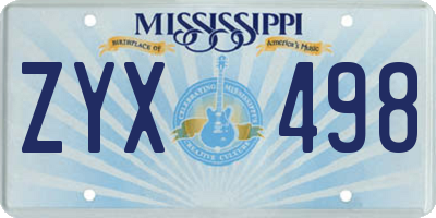 MS license plate ZYX498