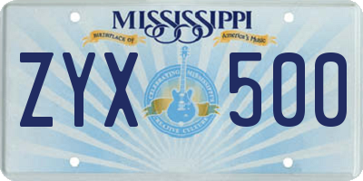 MS license plate ZYX500