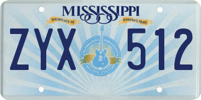 MS license plate ZYX512