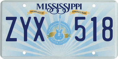 MS license plate ZYX518