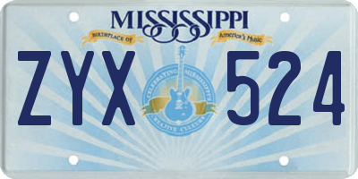 MS license plate ZYX524
