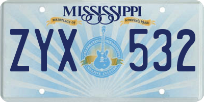 MS license plate ZYX532