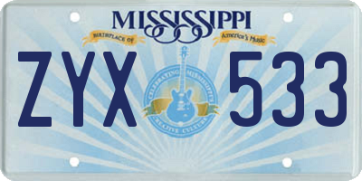 MS license plate ZYX533