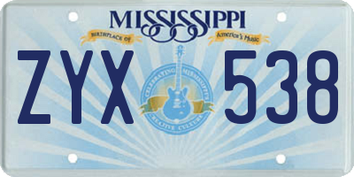 MS license plate ZYX538