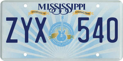 MS license plate ZYX540