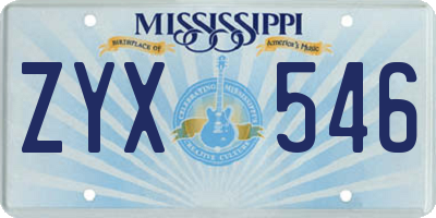 MS license plate ZYX546