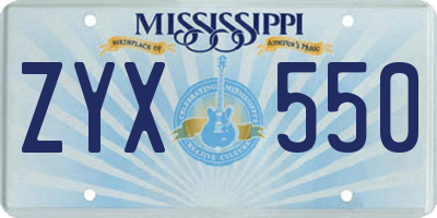 MS license plate ZYX550