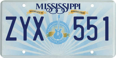 MS license plate ZYX551