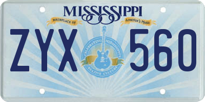 MS license plate ZYX560