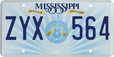 MS license plate ZYX564
