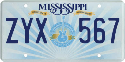 MS license plate ZYX567
