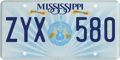 MS license plate ZYX580