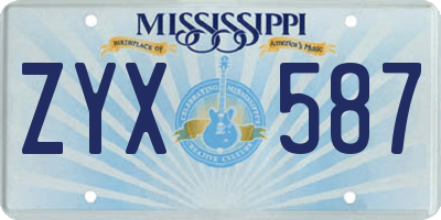 MS license plate ZYX587