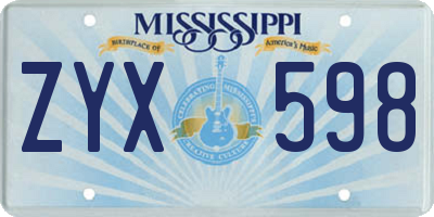 MS license plate ZYX598