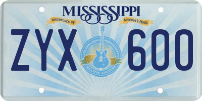 MS license plate ZYX600