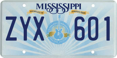 MS license plate ZYX601