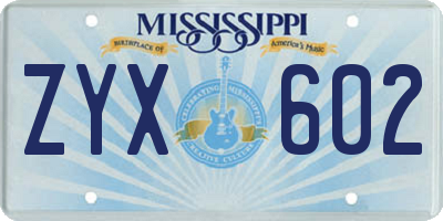 MS license plate ZYX602