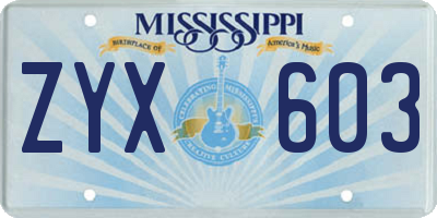 MS license plate ZYX603