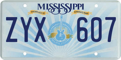 MS license plate ZYX607