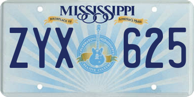 MS license plate ZYX625