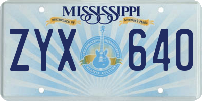 MS license plate ZYX640