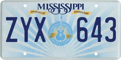 MS license plate ZYX643
