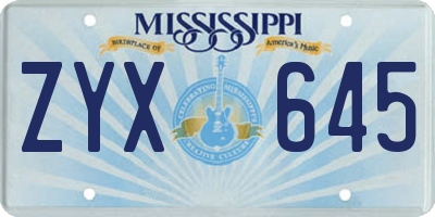 MS license plate ZYX645