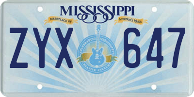 MS license plate ZYX647