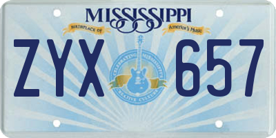 MS license plate ZYX657