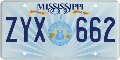 MS license plate ZYX662