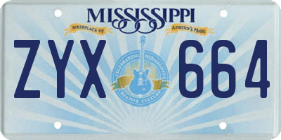 MS license plate ZYX664