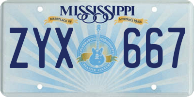 MS license plate ZYX667