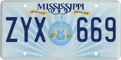 MS license plate ZYX669