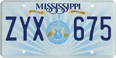 MS license plate ZYX675