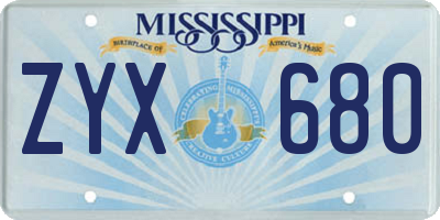 MS license plate ZYX680