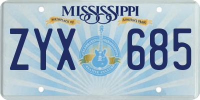 MS license plate ZYX685