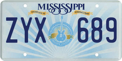 MS license plate ZYX689