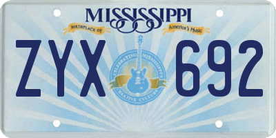 MS license plate ZYX692